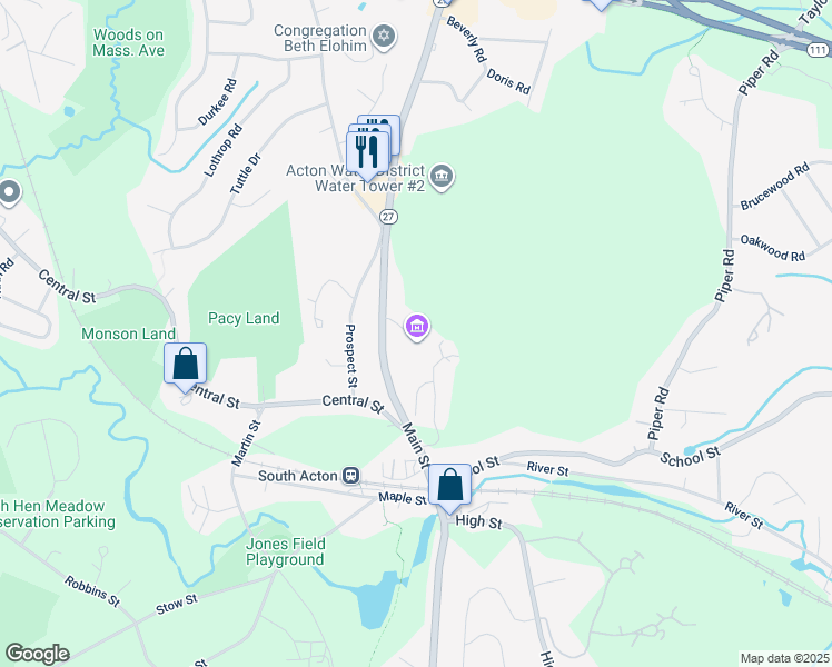 map of restaurants, bars, coffee shops, grocery stores, and more near 177 Main Street in Acton