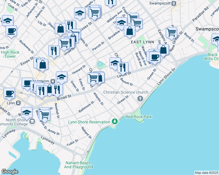 map of restaurants, bars, coffee shops, grocery stores, and more near in Lynn