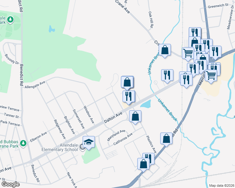 map of restaurants, bars, coffee shops, grocery stores, and more near 53 Yorkshire Avenue in Pittsfield