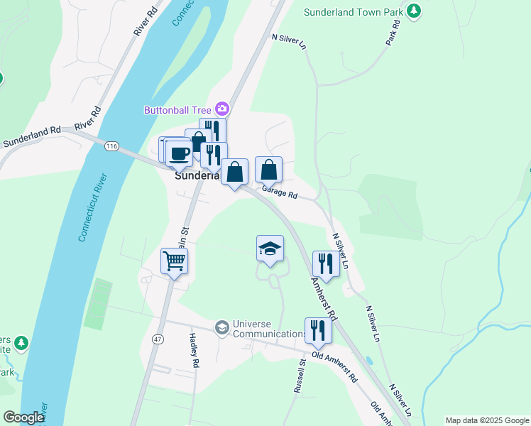 map of restaurants, bars, coffee shops, grocery stores, and more near 45 Amherst Road in Sunderland