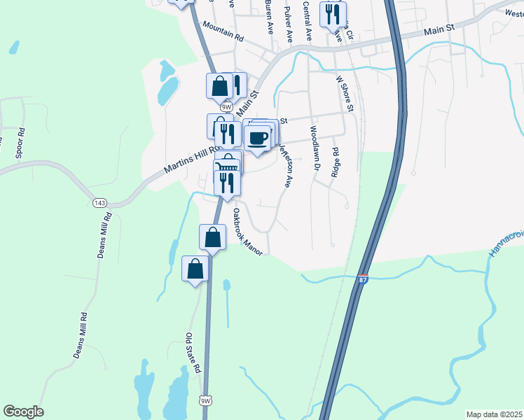map of restaurants, bars, coffee shops, grocery stores, and more near 7 Jefferson Avenue in Ravena