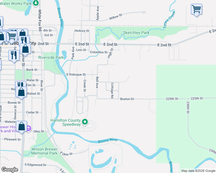 map of restaurants, bars, coffee shops, grocery stores, and more near 500-598 Richardson Dr in Webster City