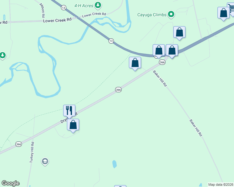 map of restaurants, bars, coffee shops, grocery stores, and more near 1233 Dryden Road in Ithaca
