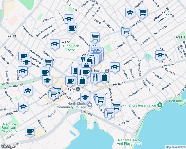 map of restaurants, bars, coffee shops, grocery stores, and more near 274-282 Union Street in Lynn