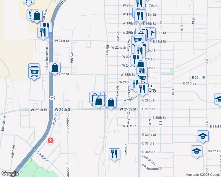 map of restaurants, bars, coffee shops, grocery stores, and more near 414 West 26th Street in South Sioux City