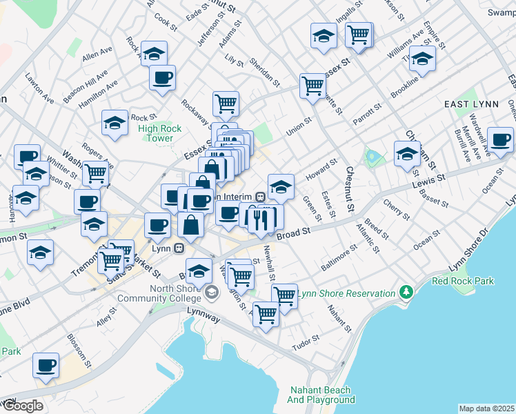 map of restaurants, bars, coffee shops, grocery stores, and more near 55-59 Friend Street in Lynn