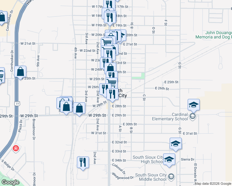 map of restaurants, bars, coffee shops, grocery stores, and more near in South Sioux City