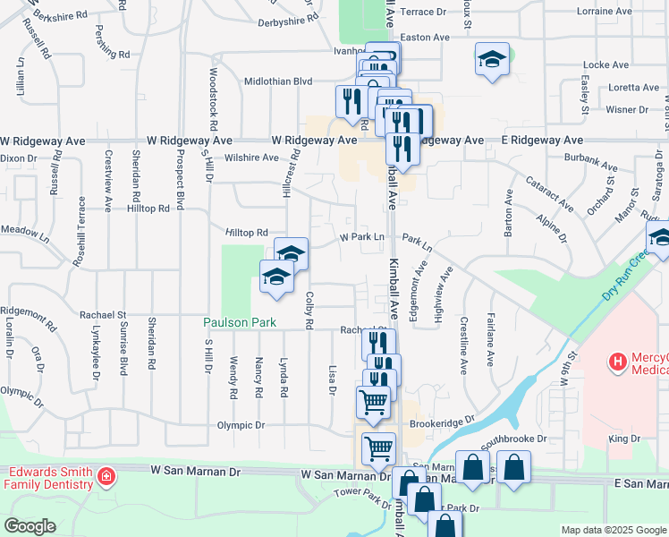map of restaurants, bars, coffee shops, grocery stores, and more near 3232 Darlene Court in Waterloo