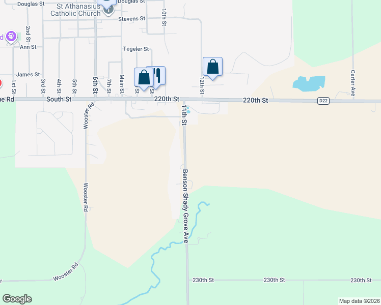 map of restaurants, bars, coffee shops, grocery stores, and more near 2214-2238 Benson Shady Grove Avenue in Jesup