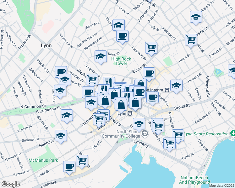 map of restaurants, bars, coffee shops, grocery stores, and more near 94 Willow Street in Lynn