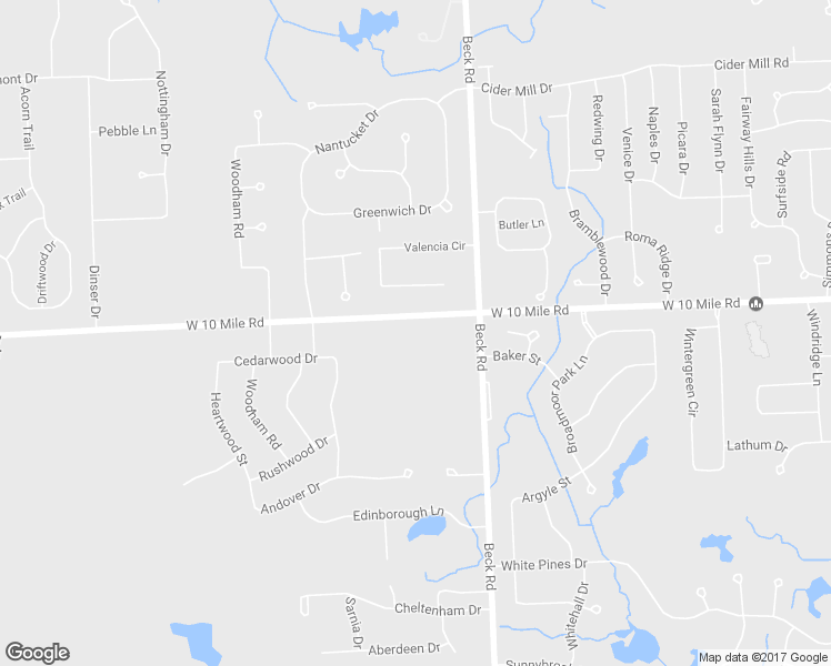 map of restaurants, bars, coffee shops, grocery stores, and more near 47661 West 10 Mile Road in Novi