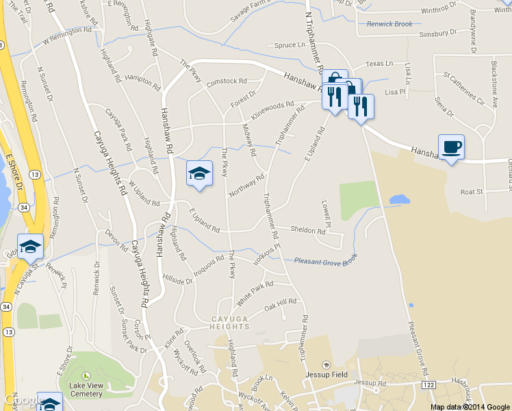 map of restaurants, bars, coffee shops, grocery stores, and more near 902 Triphammer Rd in Ithaca