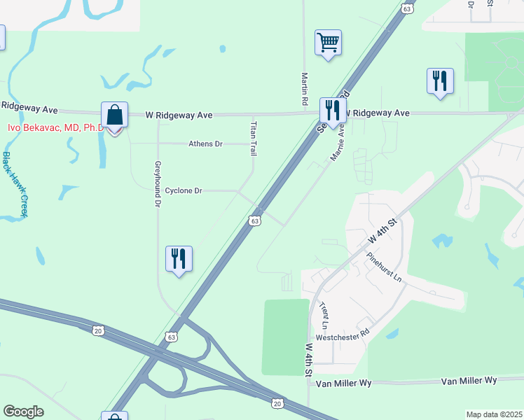 map of restaurants, bars, coffee shops, grocery stores, and more near Sergeant Road in Waterloo