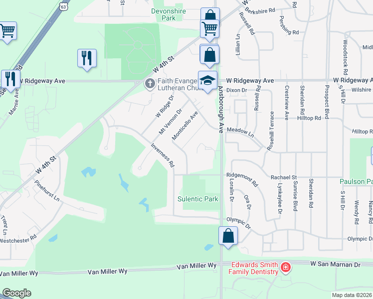 map of restaurants, bars, coffee shops, grocery stores, and more near 3505 Monticello Avenue in Waterloo