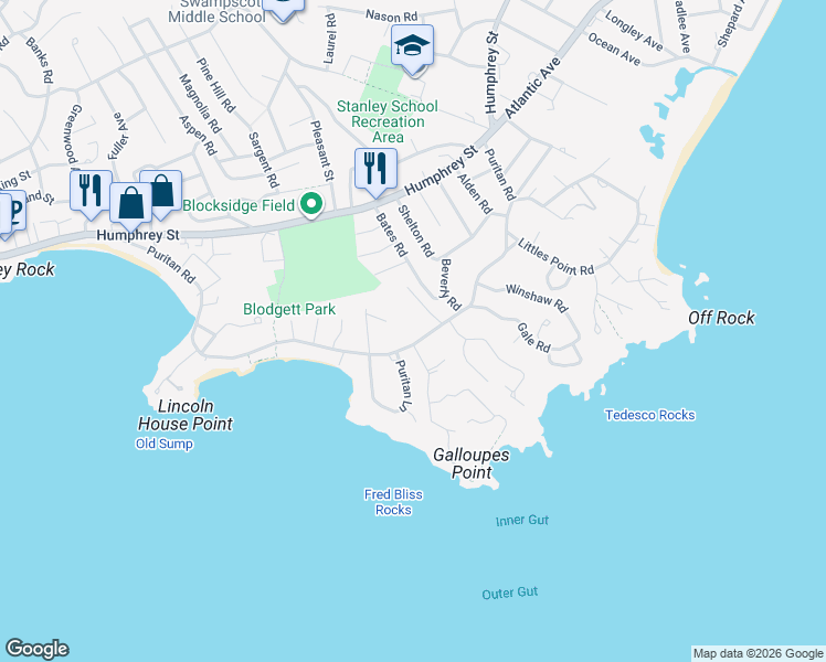 map of restaurants, bars, coffee shops, grocery stores, and more near 356 Puritan Road in Swampscott