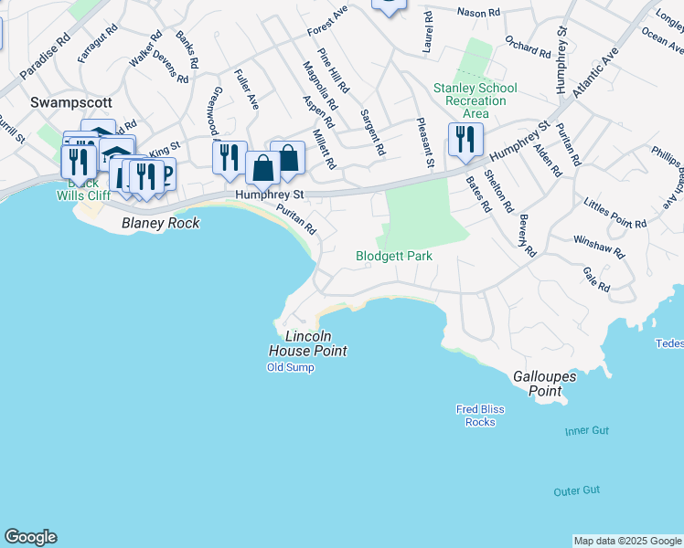 map of restaurants, bars, coffee shops, grocery stores, and more near 1 Sutton Place in Swampscott