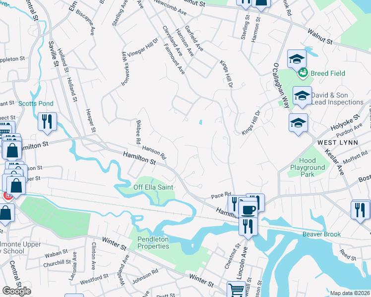 map of restaurants, bars, coffee shops, grocery stores, and more near 11 Hilltop Avenue in Saugus