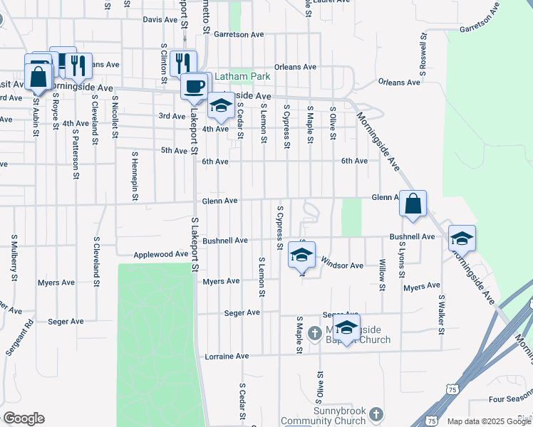 map of restaurants, bars, coffee shops, grocery stores, and more near 2500-2598 South Lemon Street in Sioux City