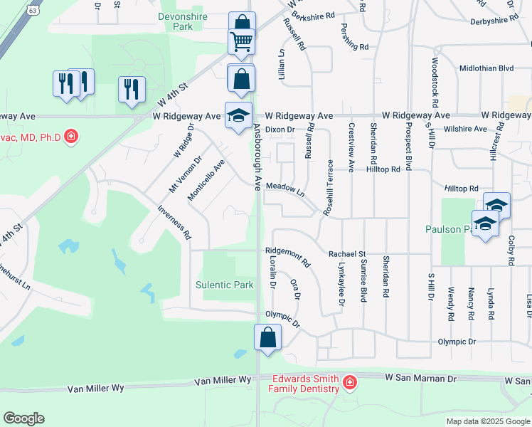 map of restaurants, bars, coffee shops, grocery stores, and more near 3535 Ansborough Avenue in Waterloo