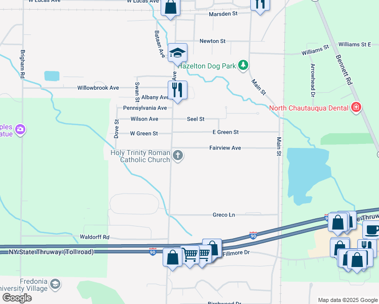 map of restaurants, bars, coffee shops, grocery stores, and more near 11 Fairview Avenue in Dunkirk
