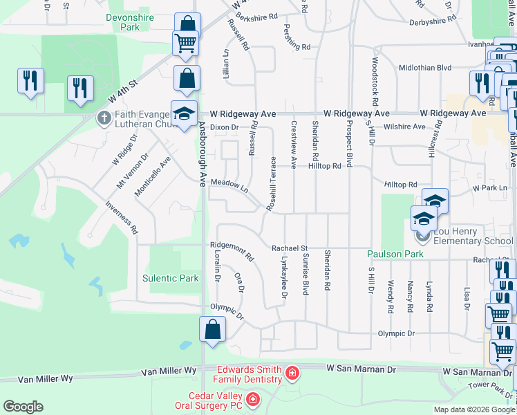 map of restaurants, bars, coffee shops, grocery stores, and more near 1155 Lantern Square in Waterloo