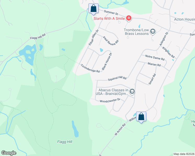 map of restaurants, bars, coffee shops, grocery stores, and more near 37 Squirrel Hill Road in Acton