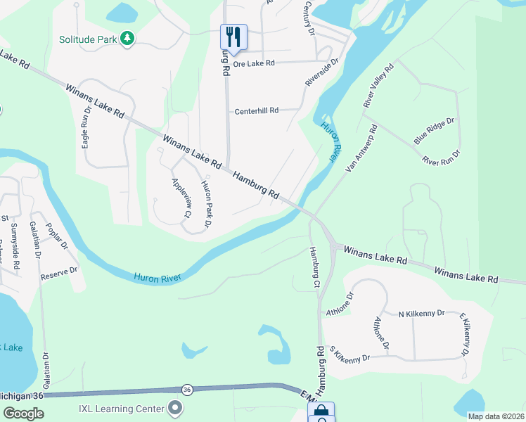 map of restaurants, bars, coffee shops, grocery stores, and more near 7420 River Pines Trail in Brighton