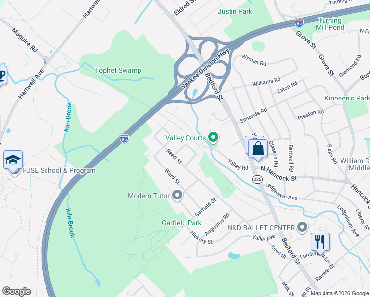 map of restaurants, bars, coffee shops, grocery stores, and more near 5 Park Street in Lexington