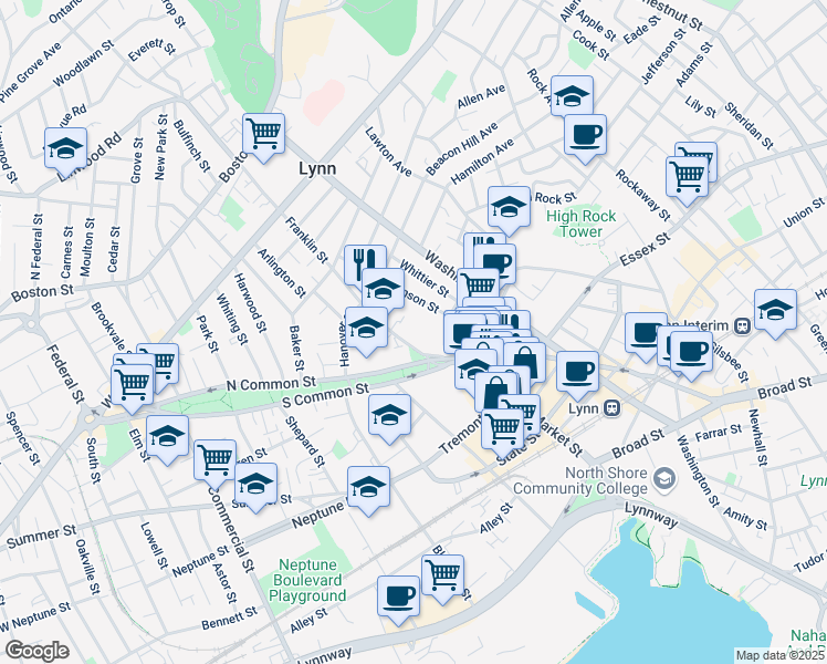 map of restaurants, bars, coffee shops, grocery stores, and more near in Lynn