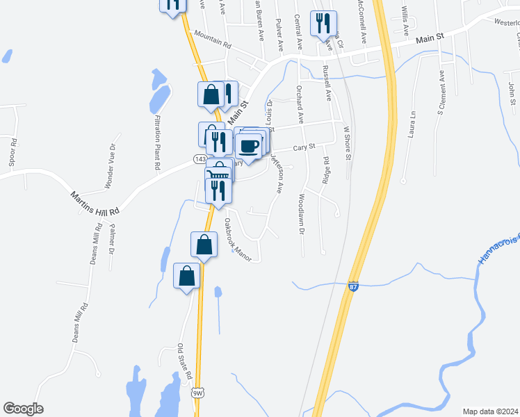 map of restaurants, bars, coffee shops, grocery stores, and more near 7 Jefferson Avenue in Ravena