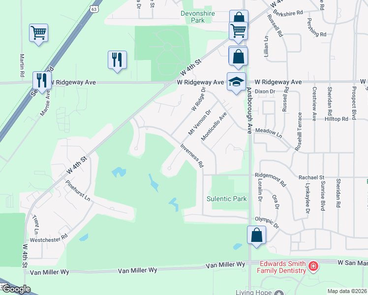 map of restaurants, bars, coffee shops, grocery stores, and more near 3444 Inverness Road in Waterloo