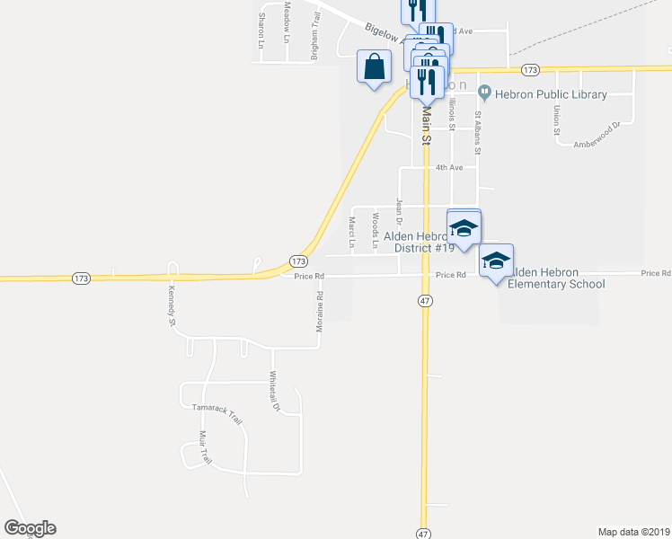 map of restaurants, bars, coffee shops, grocery stores, and more near 12308 Price Road in Hebron