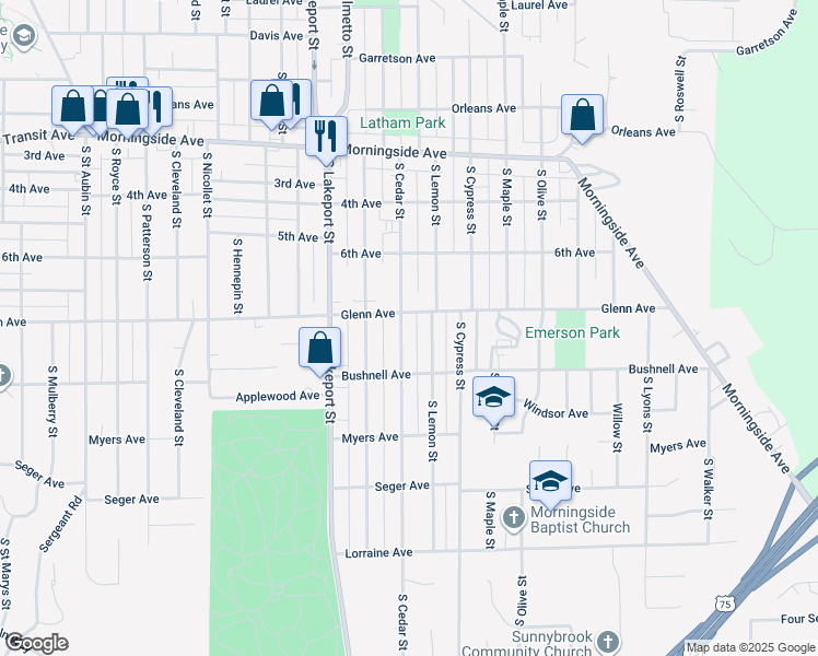 map of restaurants, bars, coffee shops, grocery stores, and more near 2512 South Cedar Street in Sioux City