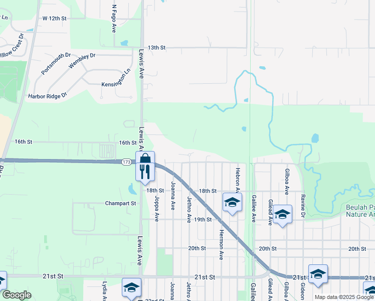 map of restaurants, bars, coffee shops, grocery stores, and more near 2810 Jethro Court in Zion