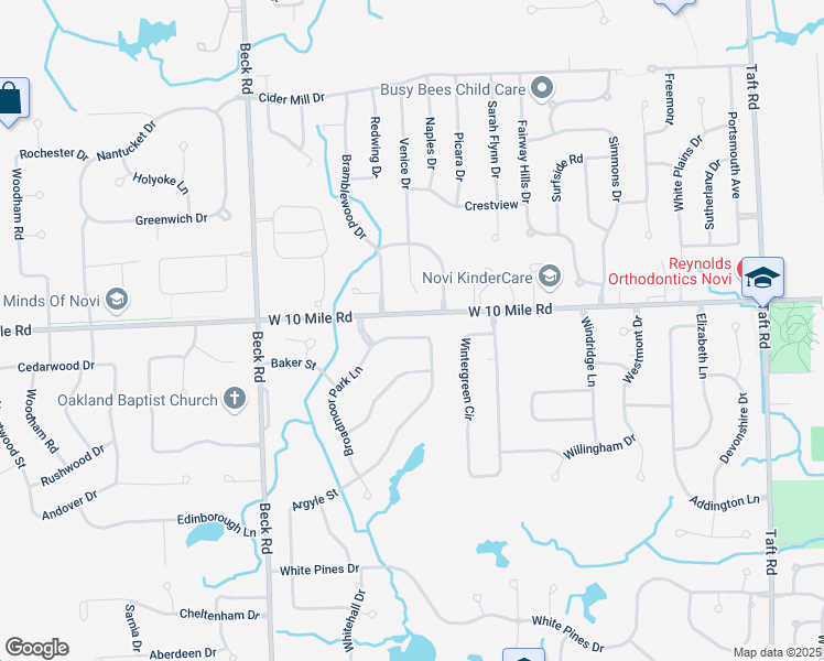 map of restaurants, bars, coffee shops, grocery stores, and more near 24081 Broadmoor Park Boulevard in Novi