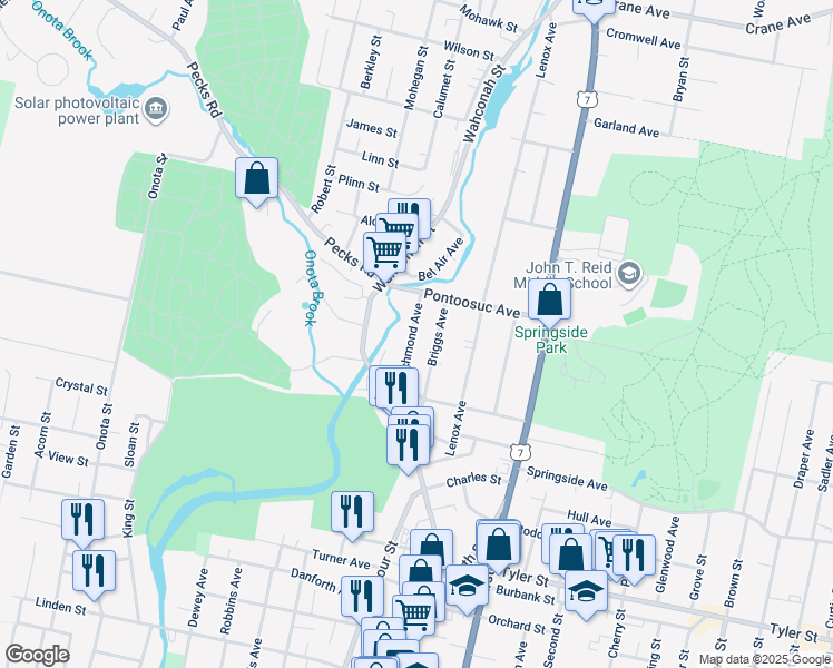 map of restaurants, bars, coffee shops, grocery stores, and more near 56 Richmond Avenue in Pittsfield