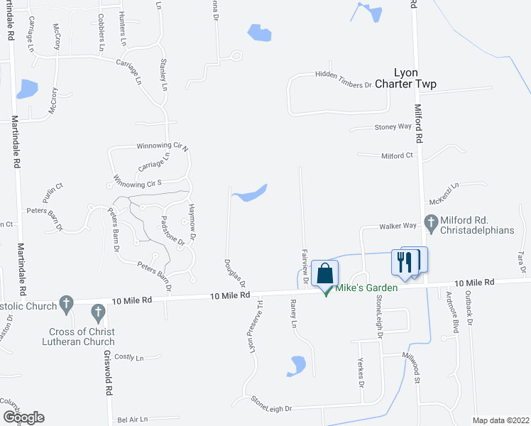 map of restaurants, bars, coffee shops, grocery stores, and more near 24775 Fairview Drive in South Lyon