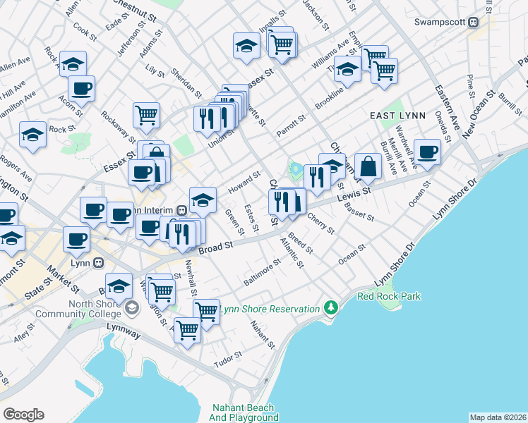 map of restaurants, bars, coffee shops, grocery stores, and more near 12 Fortesque Terrace in Lynn