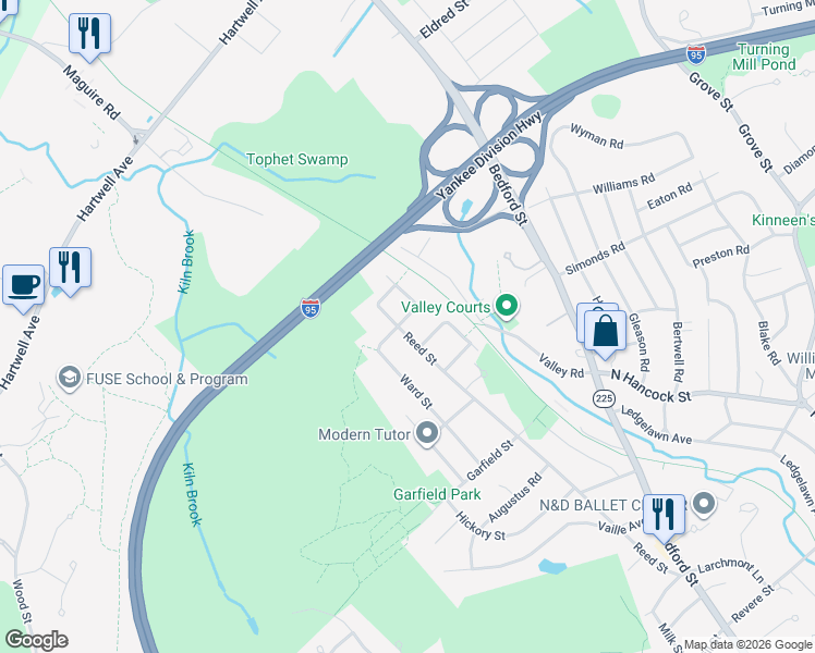 map of restaurants, bars, coffee shops, grocery stores, and more near 143 Reed Street in Lexington