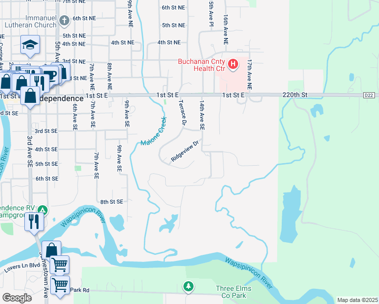 map of restaurants, bars, coffee shops, grocery stores, and more near 401 Ridgeview Drive in Independence