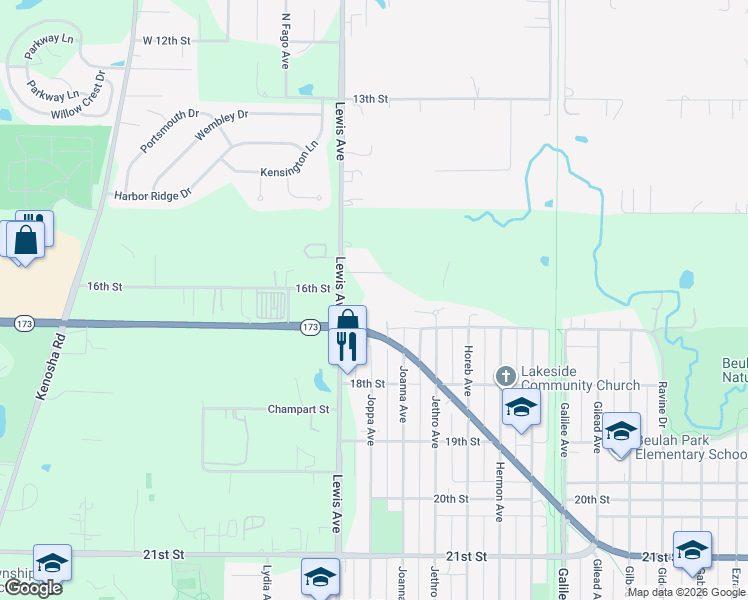 map of restaurants, bars, coffee shops, grocery stores, and more near 3740 Creekside Court in Winthrop Harbor