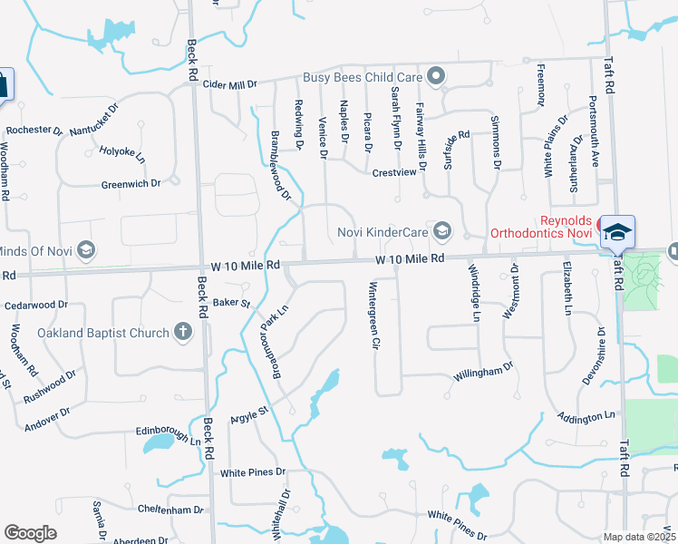 map of restaurants, bars, coffee shops, grocery stores, and more near 24081 Broadmoor Park Boulevard in Novi