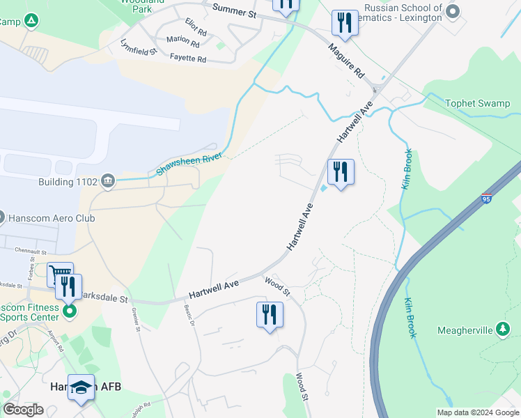 map of restaurants, bars, coffee shops, grocery stores, and more near 115 Hartwell Avenue in Lexington