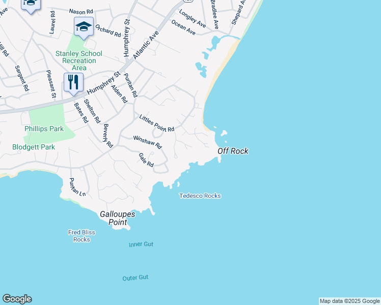 map of restaurants, bars, coffee shops, grocery stores, and more near 43 Littles Point Road in Swampscott