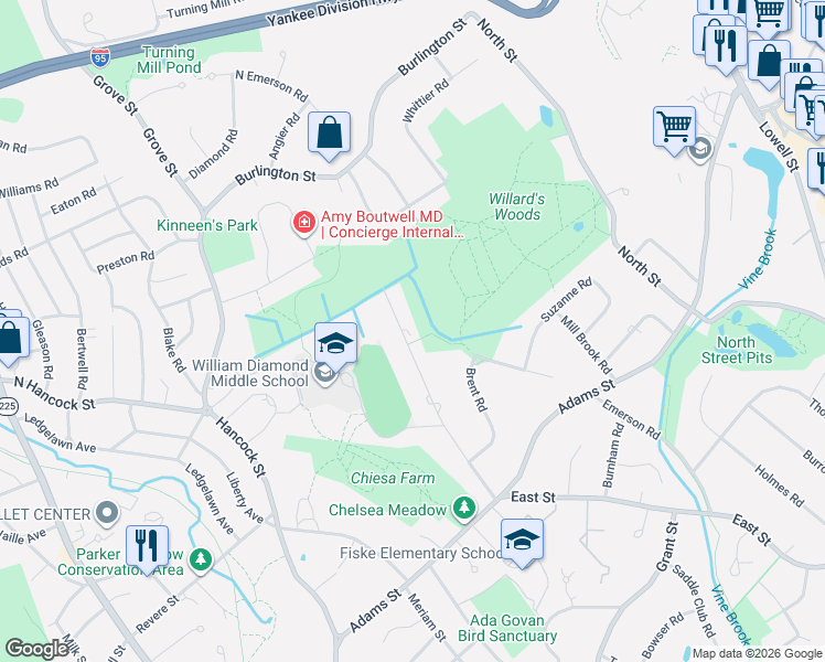 map of restaurants, bars, coffee shops, grocery stores, and more near 21 Hathaway Road in Lexington