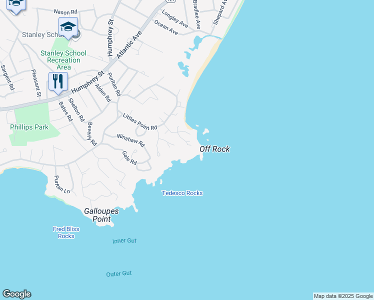 map of restaurants, bars, coffee shops, grocery stores, and more near 43 Littles Point Road in Swampscott