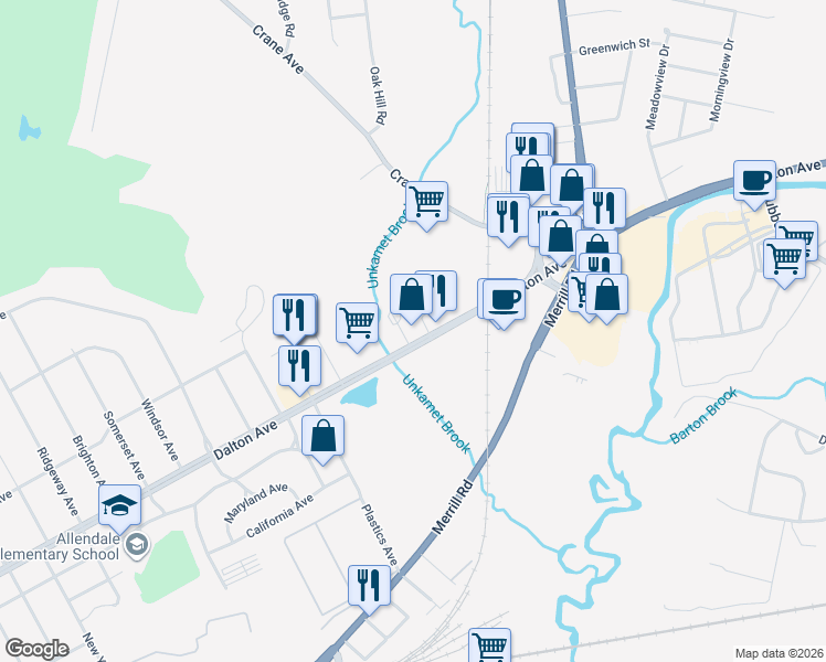 map of restaurants, bars, coffee shops, grocery stores, and more near 549 Dalton Avenue in Pittsfield