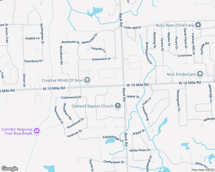map of restaurants, bars, coffee shops, grocery stores, and more near 47661 West 10 Mile Road in Novi