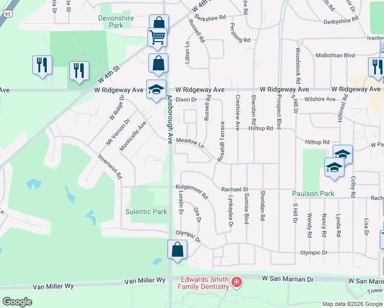 map of restaurants, bars, coffee shops, grocery stores, and more near 1141 Lantern Square in Waterloo