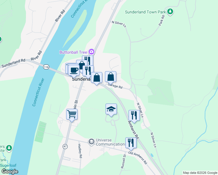 map of restaurants, bars, coffee shops, grocery stores, and more near 45 Amherst Road in Sunderland